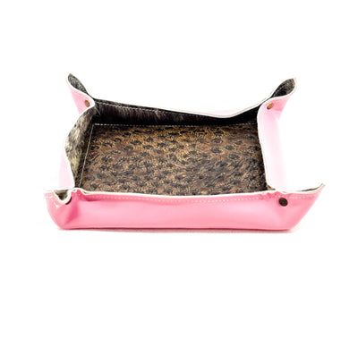 Large Tray - Smooth Powder Pink Leather w/ Ostrich-Large Tray-Western-Cowhide-Bags-Handmade-Products-Gifts-Dancing Cactus Designs