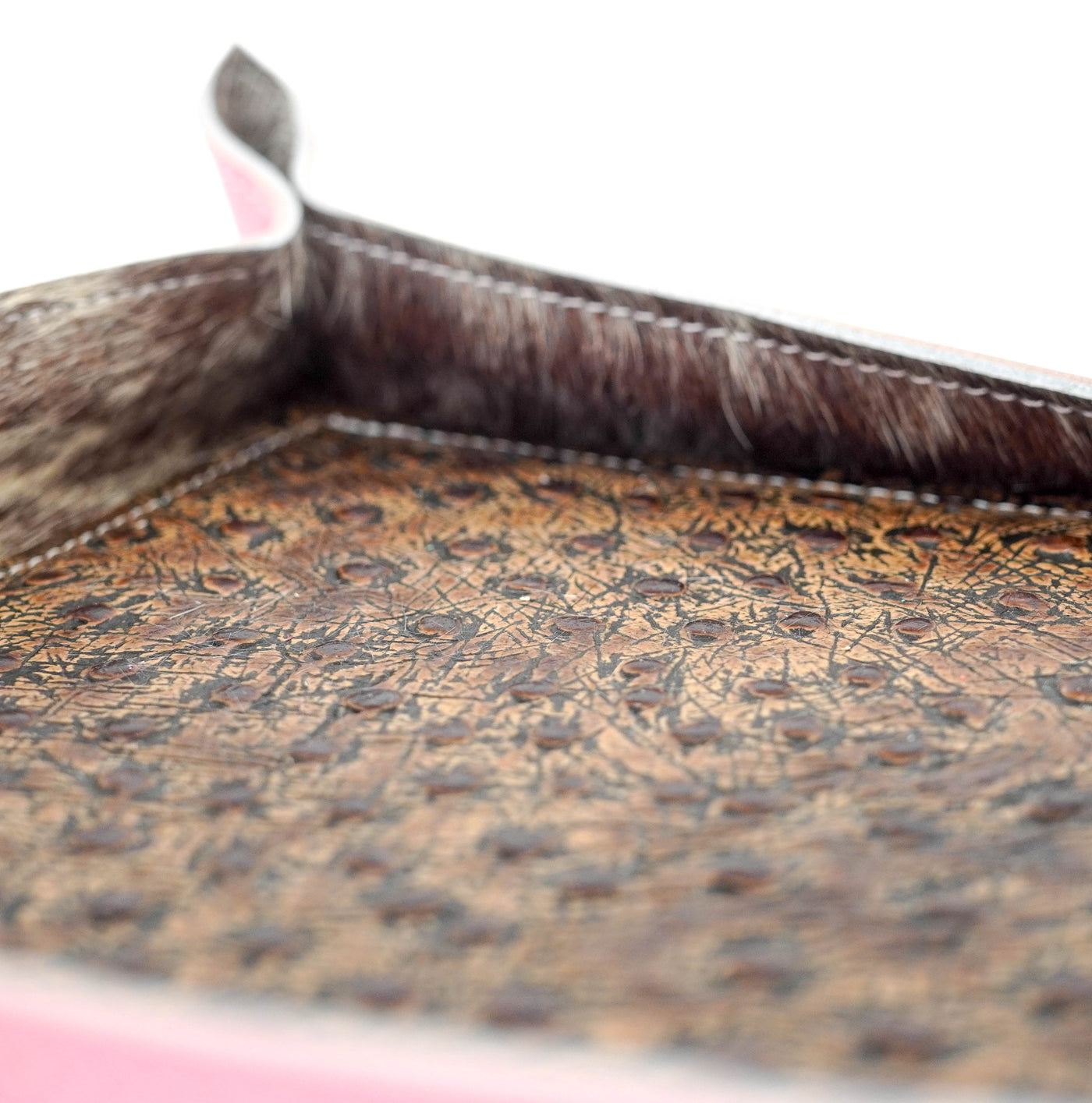 Large Tray - Smooth Powder Pink Leather w/ Ostrich-Large Tray-Western-Cowhide-Bags-Handmade-Products-Gifts-Dancing Cactus Designs