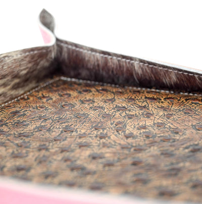 Large Tray - Smooth Powder Pink Leather w/ Ostrich-Large Tray-Western-Cowhide-Bags-Handmade-Products-Gifts-Dancing Cactus Designs