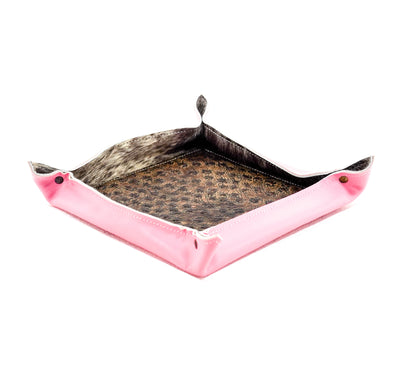 Large Tray - Smooth Powder Pink Leather w/ Ostrich-Large Tray-Western-Cowhide-Bags-Handmade-Products-Gifts-Dancing Cactus Designs