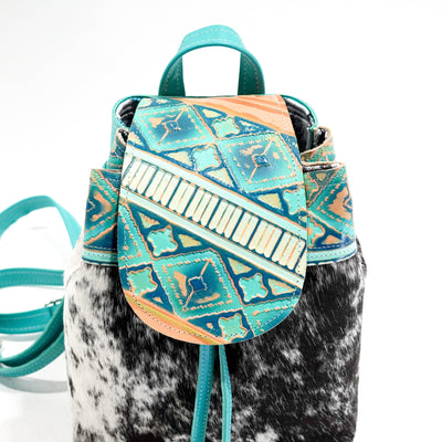 Mini Kelsea Backpack - B&W Speckle w/ Margaritaville Navajo-Mini Kelsea Backpack-Western-Cowhide-Bags-Handmade-Products-Gifts-Dancing Cactus Designs