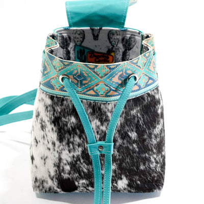 Mini Kelsea Backpack - B&W Speckle w/ Margaritaville Navajo-Mini Kelsea Backpack-Western-Cowhide-Bags-Handmade-Products-Gifts-Dancing Cactus Designs