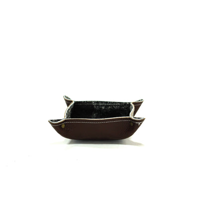Mini Tray - Pebbled Chocolate Leather w/ Salt N' Pepper-Mini Tray-Western-Cowhide-Bags-Handmade-Products-Gifts-Dancing Cactus Designs