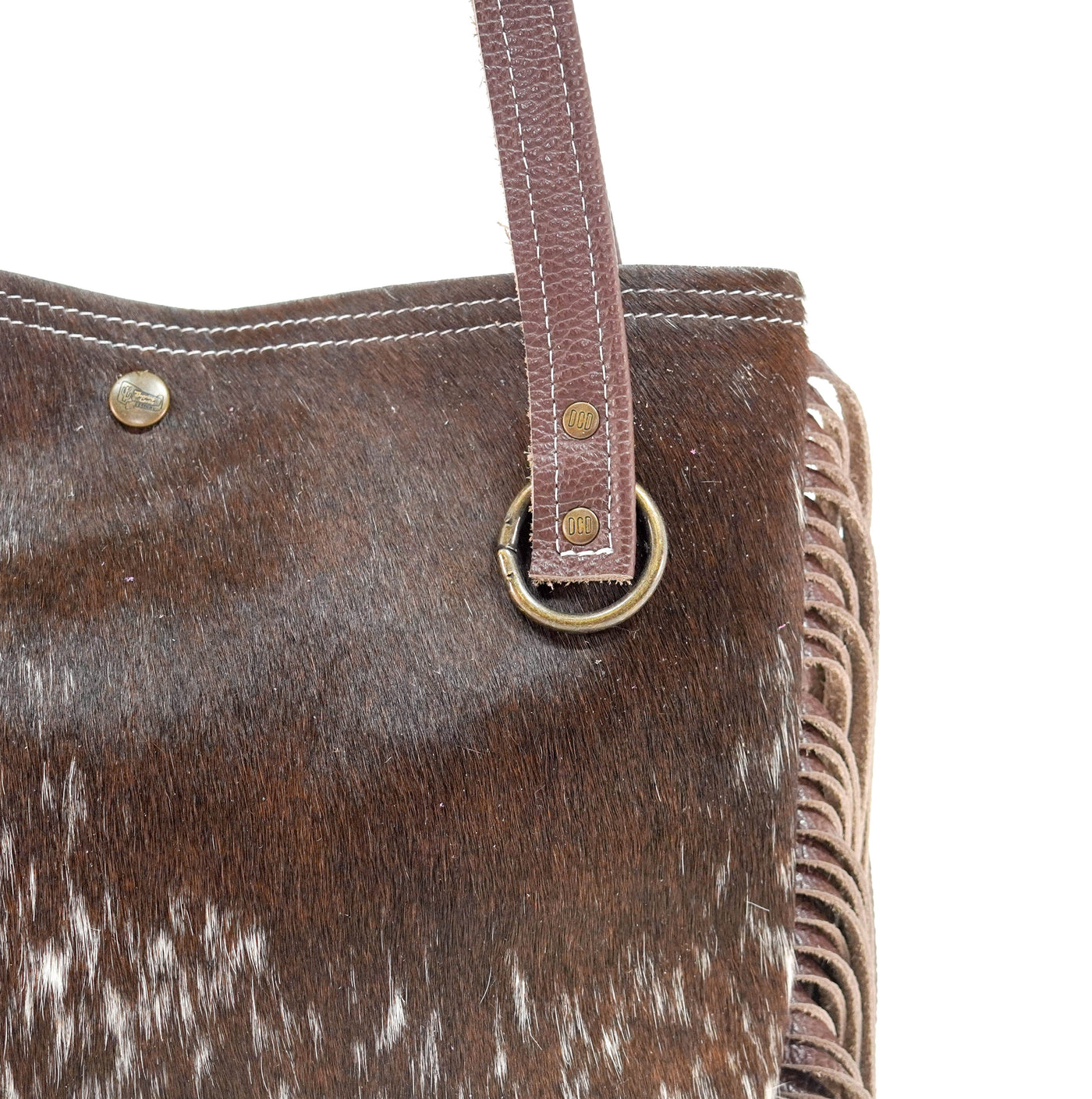 Mini Trisha - Chocolate & White w/ No Embossed-Mini Trisha-Western-Cowhide-Bags-Handmade-Products-Gifts-Dancing Cactus Designs
