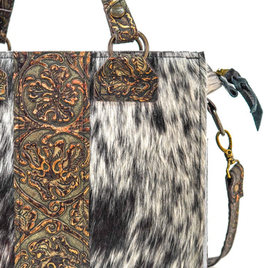 Minnie Pearl - Black & White w/ Gilded Tool-Minnie Pearl-Western-Cowhide-Bags-Handmade-Products-Gifts-Dancing Cactus Designs