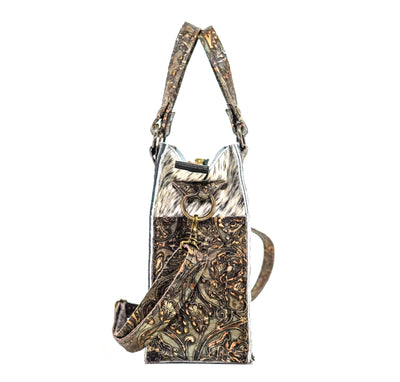 Minnie Pearl - Black & White w/ Gilded Tool-Minnie Pearl-Western-Cowhide-Bags-Handmade-Products-Gifts-Dancing Cactus Designs
