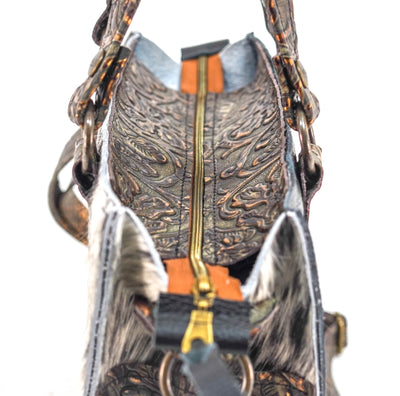 Minnie Pearl - Black & White w/ Gilded Tool-Minnie Pearl-Western-Cowhide-Bags-Handmade-Products-Gifts-Dancing Cactus Designs