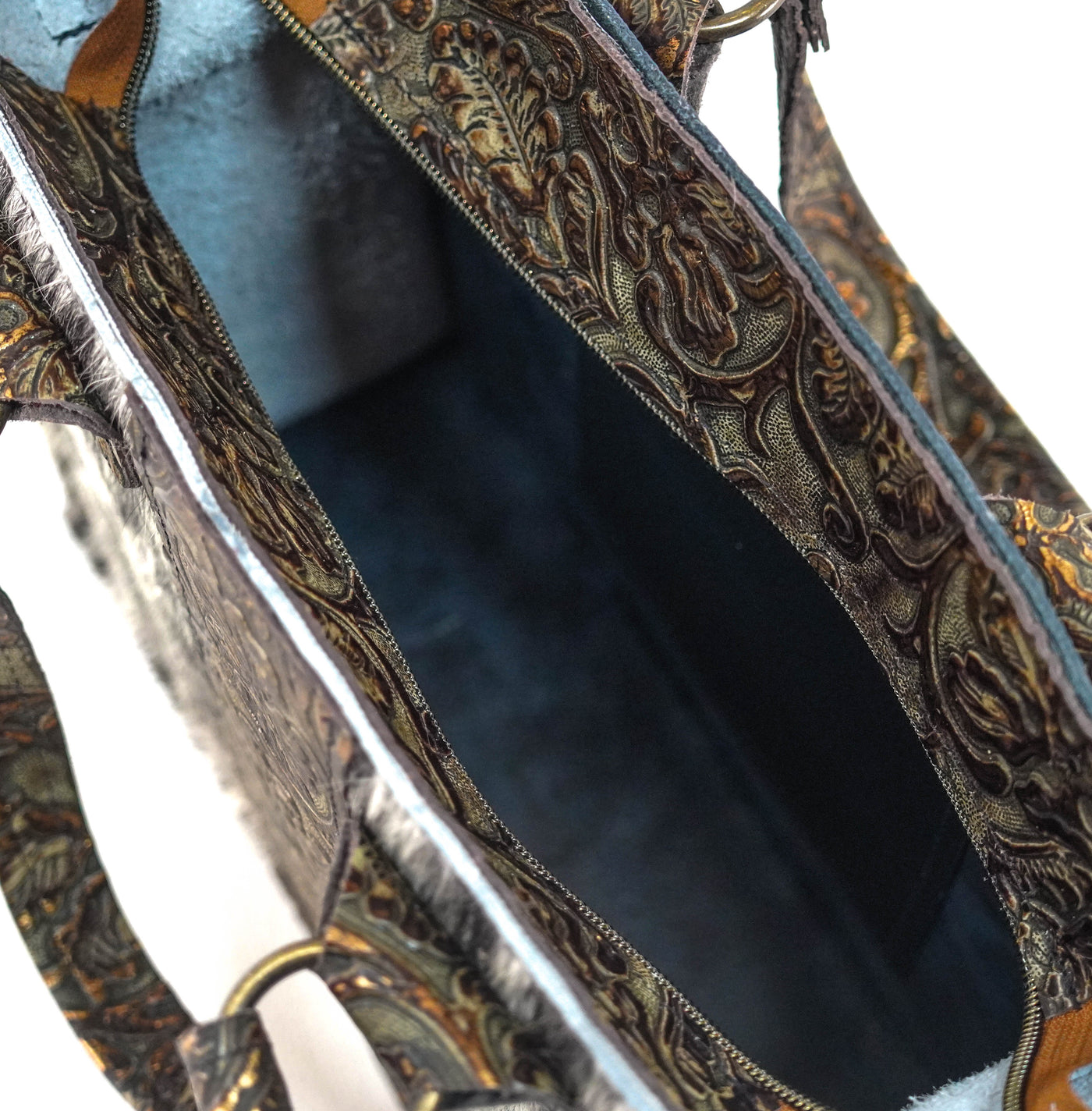 Minnie Pearl - Black & White w/ Gilded Tool-Minnie Pearl-Western-Cowhide-Bags-Handmade-Products-Gifts-Dancing Cactus Designs