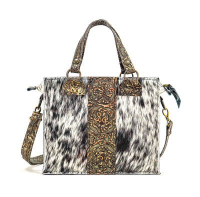 Minnie Pearl - Black & White w/ Gilded Tool-Minnie Pearl-Western-Cowhide-Bags-Handmade-Products-Gifts-Dancing Cactus Designs