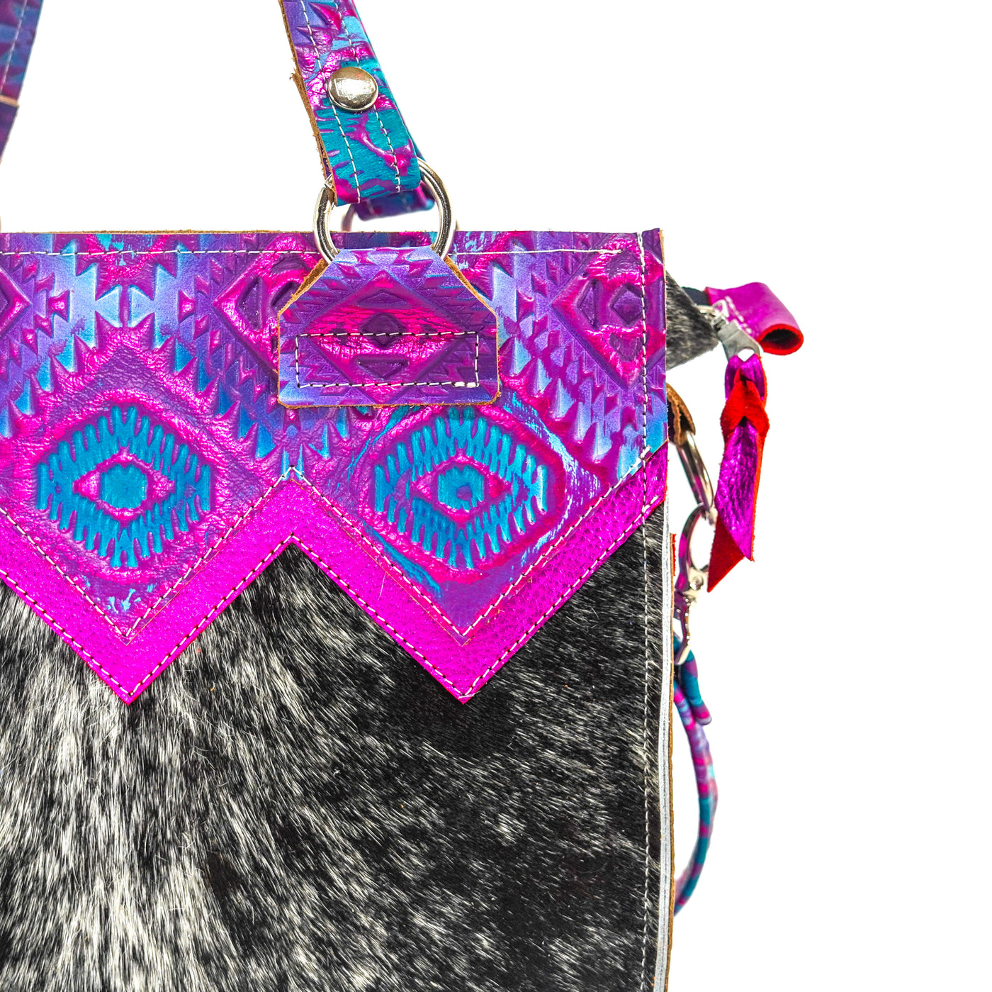 Minnie Pearl - Black & White w/ Rio Aztec-Minnie Pearl-Western-Cowhide-Bags-Handmade-Products-Gifts-Dancing Cactus Designs