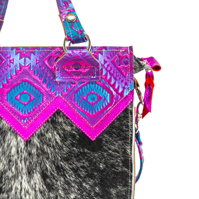 Minnie Pearl - Black & White w/ Rio Aztec-Minnie Pearl-Western-Cowhide-Bags-Handmade-Products-Gifts-Dancing Cactus Designs