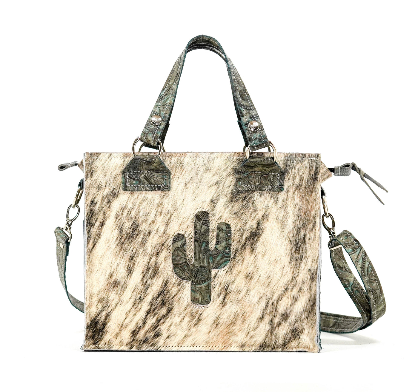 Minnie Pearl - Brindle w/ Turquoise Autumn-Minnie Pearl-Western-Cowhide-Bags-Handmade-Products-Gifts-Dancing Cactus Designs