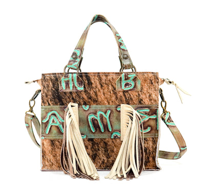 Minnie Pearl - Brindle w/ Turquoise Brands-Minnie Pearl-Western-Cowhide-Bags-Handmade-Products-Gifts-Dancing Cactus Designs