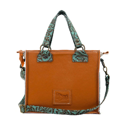 Minnie Pearl - Chocolate & White w/ Lagoon tool-Minnie Pearl-Western-Cowhide-Bags-Handmade-Products-Gifts-Dancing Cactus Designs