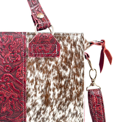Minnie Pearl - Chocolate & White w/ Red Tool-Minnie Pearl-Western-Cowhide-Bags-Handmade-Products-Gifts-Dancing Cactus Designs