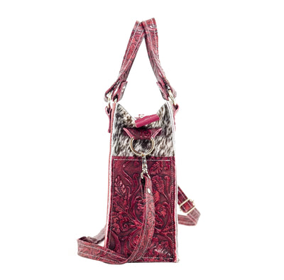 Minnie Pearl - Chocolate & White w/ Red Tool-Minnie Pearl-Western-Cowhide-Bags-Handmade-Products-Gifts-Dancing Cactus Designs