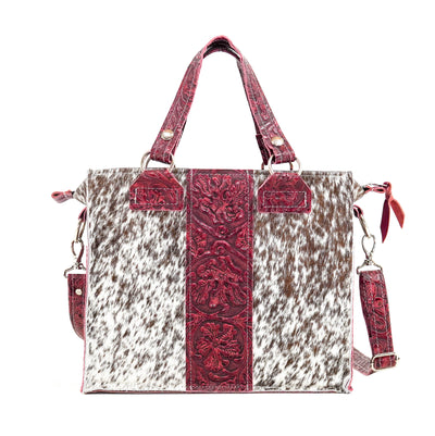 Minnie Pearl - Chocolate & White w/ Red Tool-Minnie Pearl-Western-Cowhide-Bags-Handmade-Products-Gifts-Dancing Cactus Designs