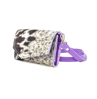 Miranda - Black & White w/ Purple Leather-Miranda-Western-Cowhide-Bags-Handmade-Products-Gifts-Dancing Cactus Designs