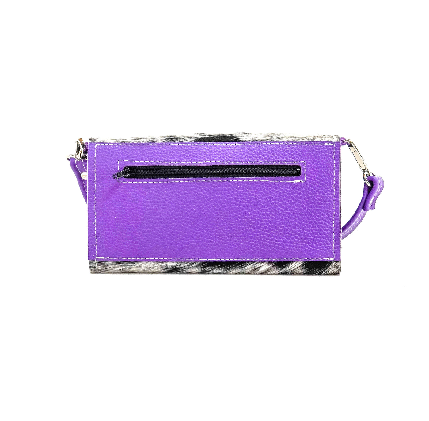 Miranda - Black & White w/ Purple Leather-Miranda-Western-Cowhide-Bags-Handmade-Products-Gifts-Dancing Cactus Designs