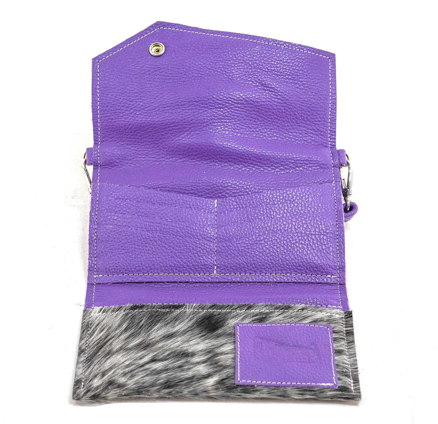 Miranda - Black & White w/ Purple Leather-Miranda-Western-Cowhide-Bags-Handmade-Products-Gifts-Dancing Cactus Designs