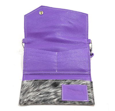 Miranda - Black & White w/ Purple Leather-Miranda-Western-Cowhide-Bags-Handmade-Products-Gifts-Dancing Cactus Designs