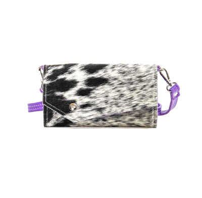 Miranda - Black & White w/ Purple Leather-Miranda-Western-Cowhide-Bags-Handmade-Products-Gifts-Dancing Cactus Designs