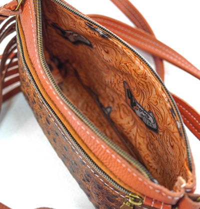 Miss Kitty - All Embossed w/ Ostrich-Miss Kitty-Western-Cowhide-Bags-Handmade-Products-Gifts-Dancing Cactus Designs