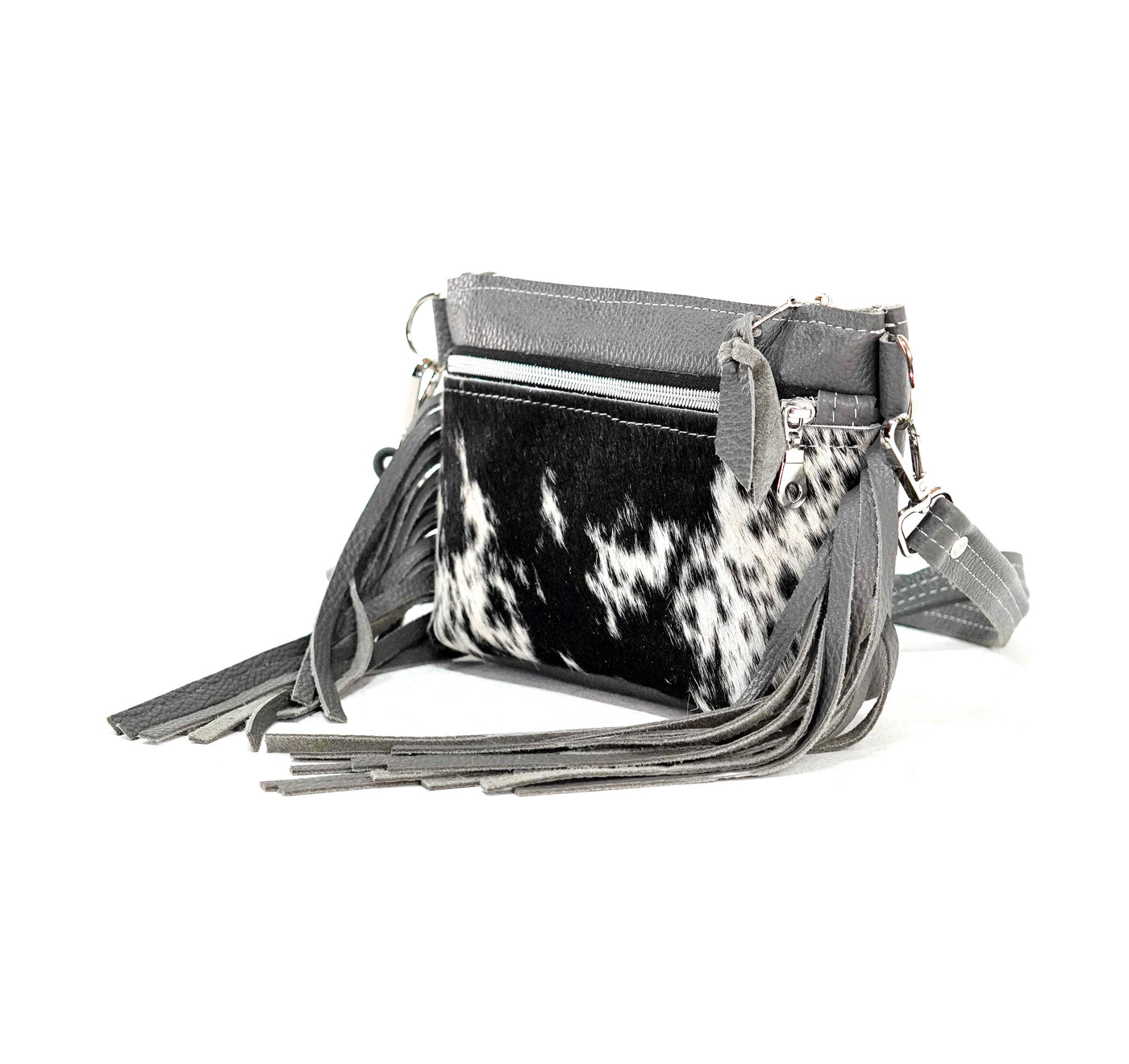 Miss Kitty - Black & White w/ Grey Leather-Miss Kitty-Western-Cowhide-Bags-Handmade-Products-Gifts-Dancing Cactus Designs