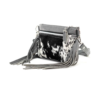 Miss Kitty - Black & White w/ Grey Leather-Miss Kitty-Western-Cowhide-Bags-Handmade-Products-Gifts-Dancing Cactus Designs