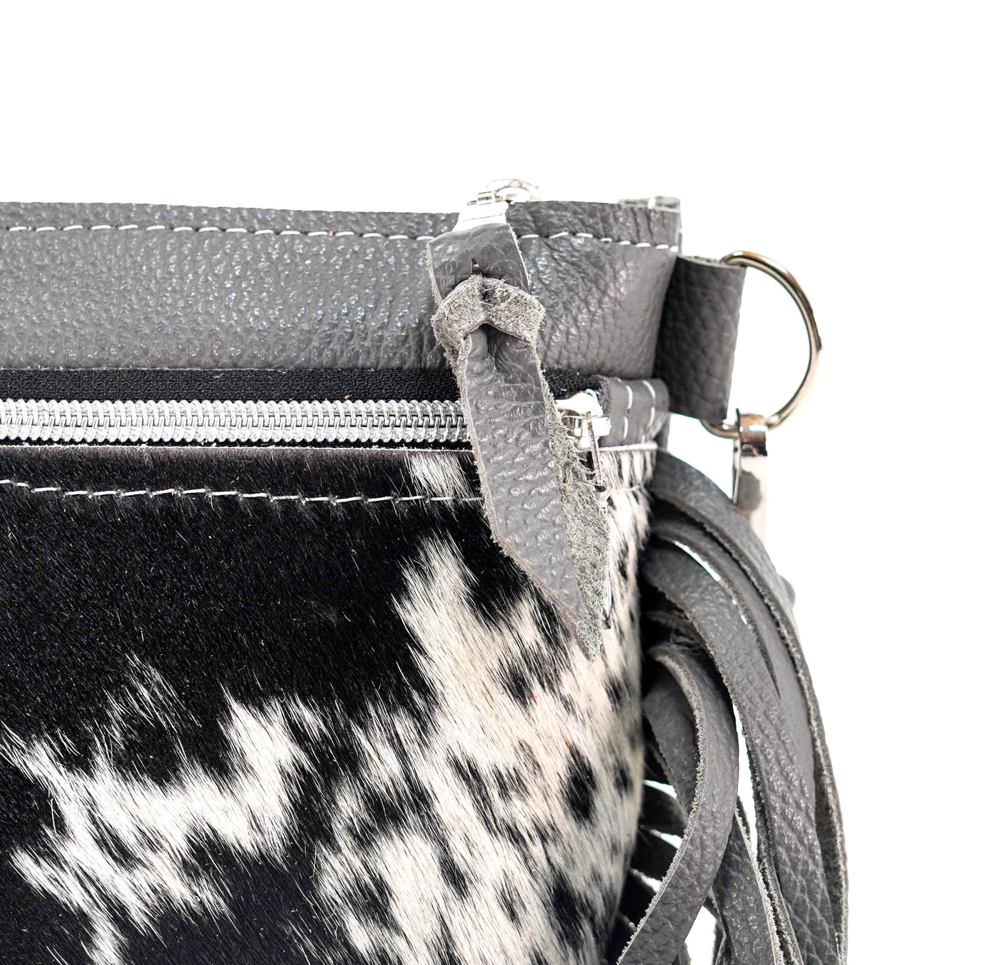 Miss Kitty - Black & White w/ Grey Leather-Miss Kitty-Western-Cowhide-Bags-Handmade-Products-Gifts-Dancing Cactus Designs