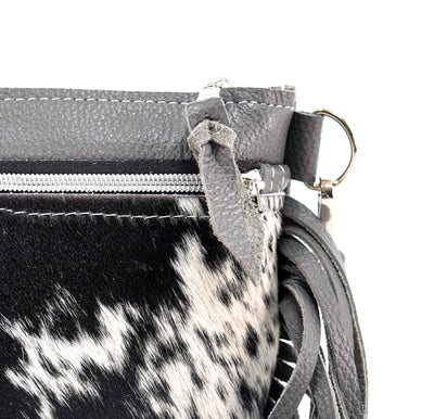 Miss Kitty - Black & White w/ Grey Leather-Miss Kitty-Western-Cowhide-Bags-Handmade-Products-Gifts-Dancing Cactus Designs