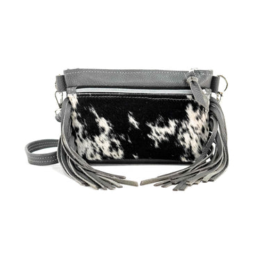 Miss Kitty - Black & White w/ Grey Leather-Miss Kitty-Western-Cowhide-Bags-Handmade-Products-Gifts-Dancing Cactus Designs