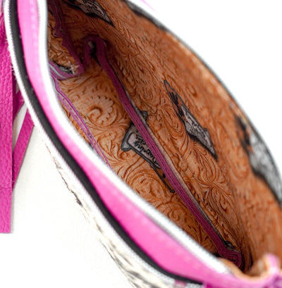 Miss Kitty - Black & White w/ Pink Leather-Miss Kitty-Western-Cowhide-Bags-Handmade-Products-Gifts-Dancing Cactus Designs