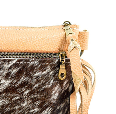 Miss Kitty - Chocolate & White w/ Camel Leather-Miss Kitty-Western-Cowhide-Bags-Handmade-Products-Gifts-Dancing Cactus Designs