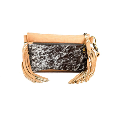 Miss Kitty - Chocolate & White w/ Camel Leather-Miss Kitty-Western-Cowhide-Bags-Handmade-Products-Gifts-Dancing Cactus Designs