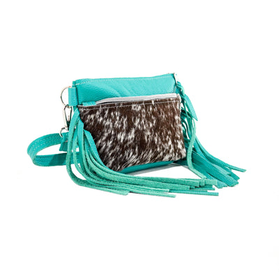 Miss Kitty - Chocolate & White w/ Turquoise Leather-Miss Kitty-Western-Cowhide-Bags-Handmade-Products-Gifts-Dancing Cactus Designs
