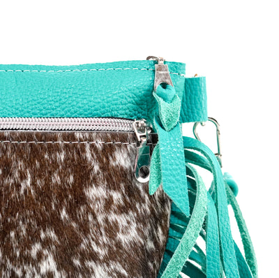 Miss Kitty - Chocolate & White w/ Turquoise Leather-Miss Kitty-Western-Cowhide-Bags-Handmade-Products-Gifts-Dancing Cactus Designs