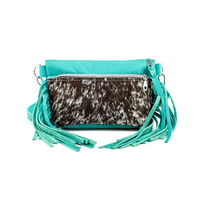 Miss Kitty - Chocolate & White w/ Turquoise Leather-Miss Kitty-Western-Cowhide-Bags-Handmade-Products-Gifts-Dancing Cactus Designs
