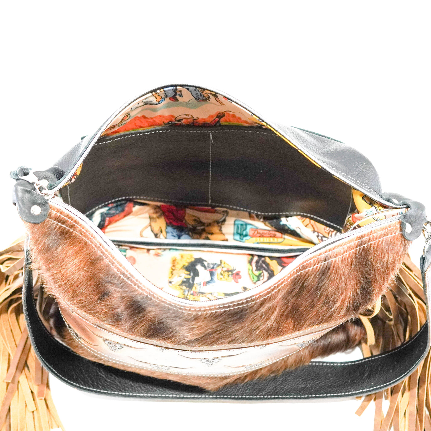 Oakley - Brindle w/ Sepia Skulls-Oakley-Western-Cowhide-Bags-Handmade-Products-Gifts-Dancing Cactus Designs