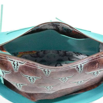 Oakley - Red Brindle w/ Mint Chocolate Skulls-Oakley-Western-Cowhide-Bags-Handmade-Products-Gifts-Dancing Cactus Designs