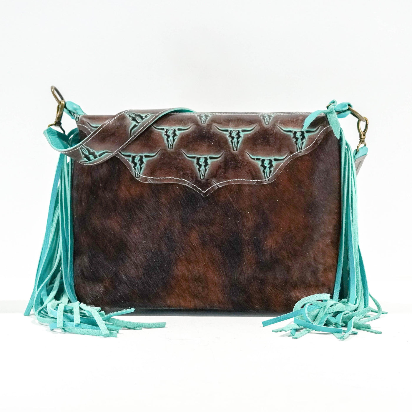 Oakley - Red Brindle w/ Mint Chocolate Skulls-Oakley-Western-Cowhide-Bags-Handmade-Products-Gifts-Dancing Cactus Designs