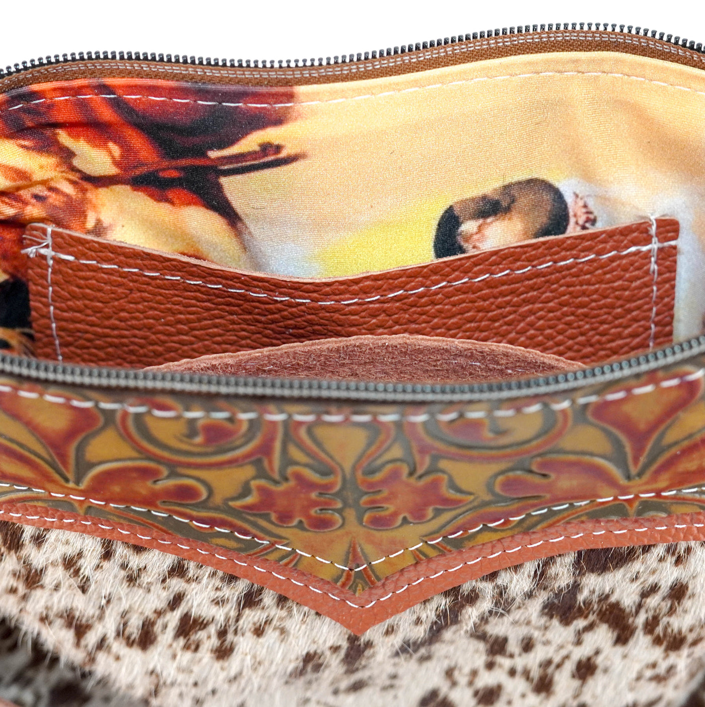 Patsy - Chocolate & White w/ Caramel Black Jack-Patsy-Western-Cowhide-Bags-Handmade-Products-Gifts-Dancing Cactus Designs