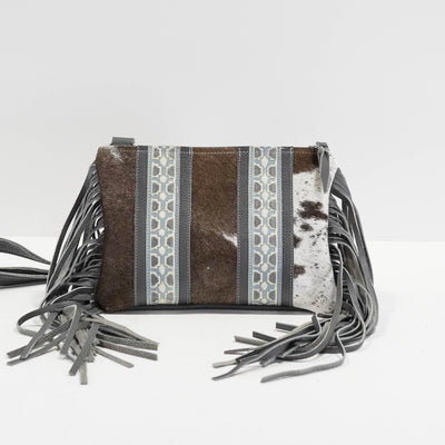 Patsy Shops Tooled Cowhide Fringe Crossbody Purse