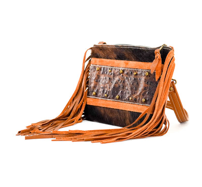 Patsy - Dark Brindle w/ Ostrich-Patsy-Western-Cowhide-Bags-Handmade-Products-Gifts-Dancing Cactus Designs