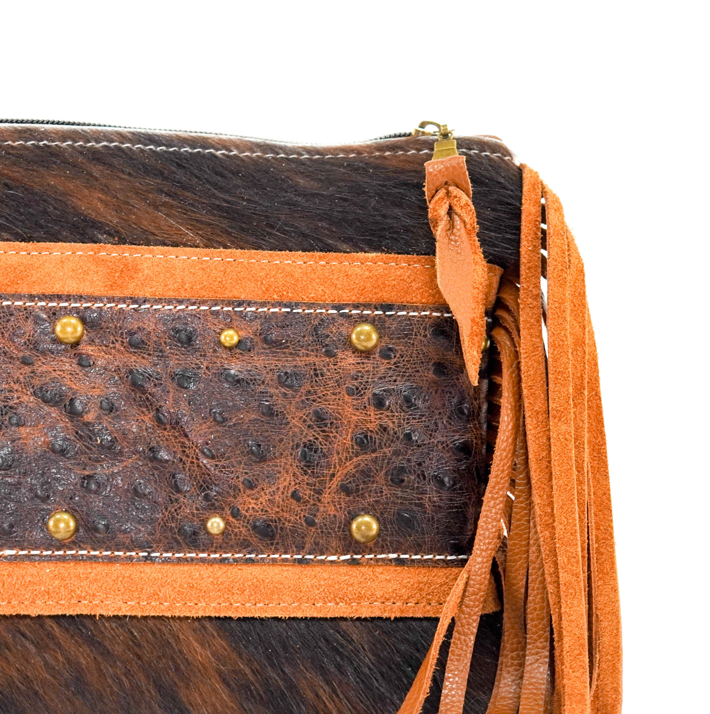 Patsy - Dark Brindle w/ Ostrich-Patsy-Western-Cowhide-Bags-Handmade-Products-Gifts-Dancing Cactus Designs