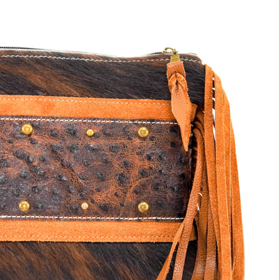 Patsy - Dark Brindle w/ Ostrich-Patsy-Western-Cowhide-Bags-Handmade-Products-Gifts-Dancing Cactus Designs