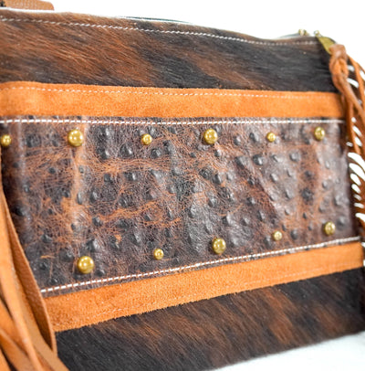 Patsy - Dark Brindle w/ Ostrich-Patsy-Western-Cowhide-Bags-Handmade-Products-Gifts-Dancing Cactus Designs