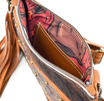 Patsy - Dark Brindle w/ Ostrich-Patsy-Western-Cowhide-Bags-Handmade-Products-Gifts-Dancing Cactus Designs