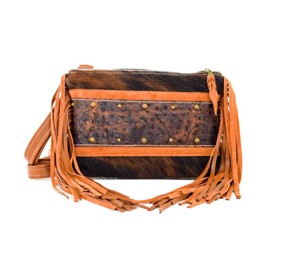 Patsy - Dark Brindle w/ Ostrich-Patsy-Western-Cowhide-Bags-Handmade-Products-Gifts-Dancing Cactus Designs