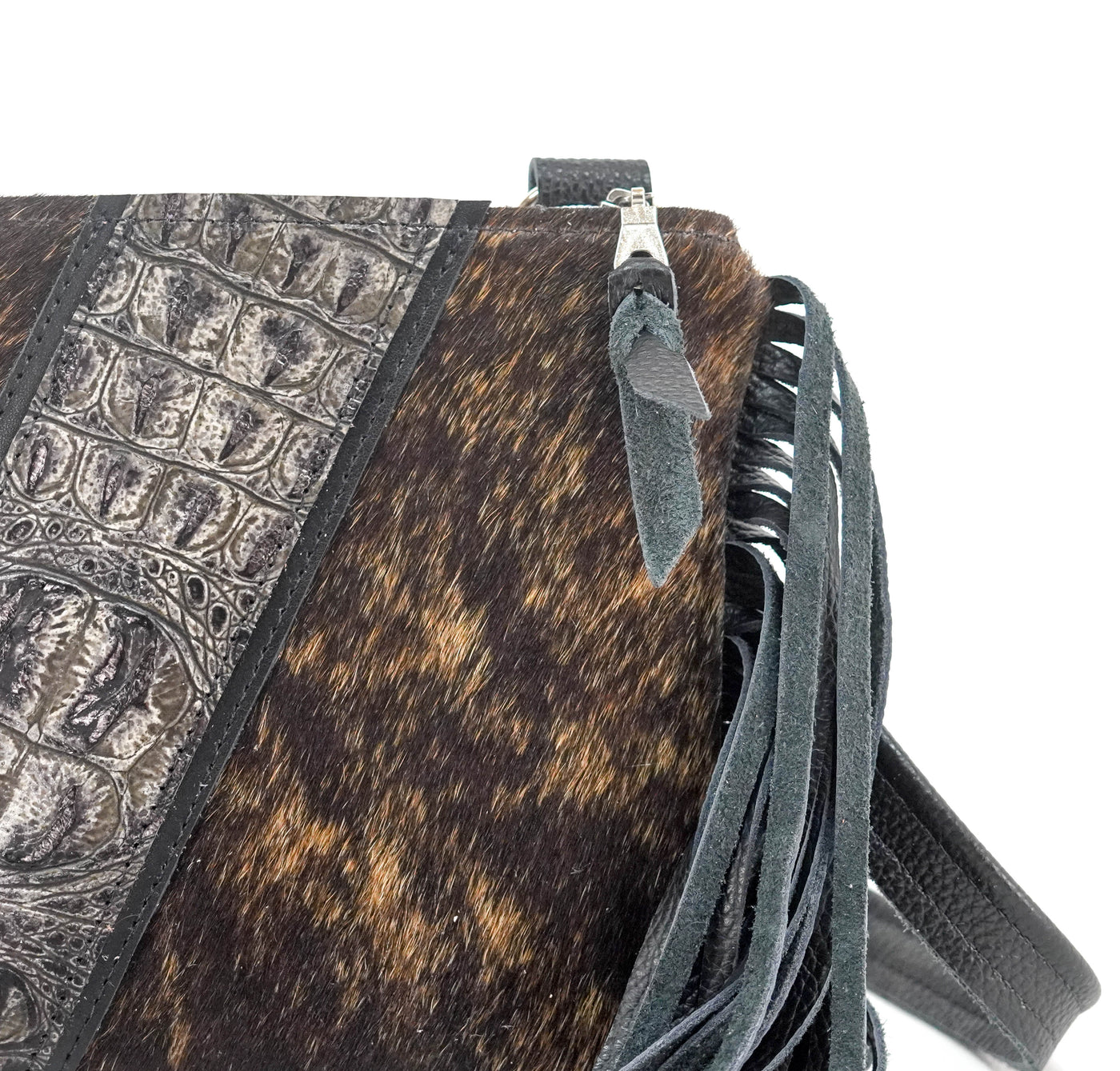 Patsy - Dark Brindle w/ Smoke Show Croc-Patsy-Western-Cowhide-Bags-Handmade-Products-Gifts-Dancing Cactus Designs